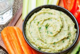 eggplant White bean dip with vegetables. toning. selective focus