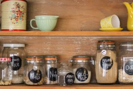 Vintage Kitchen Hutch with baking ingredients