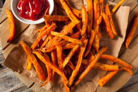 Healthy Homemade Baked Sweet Potato Fries with Ketchup